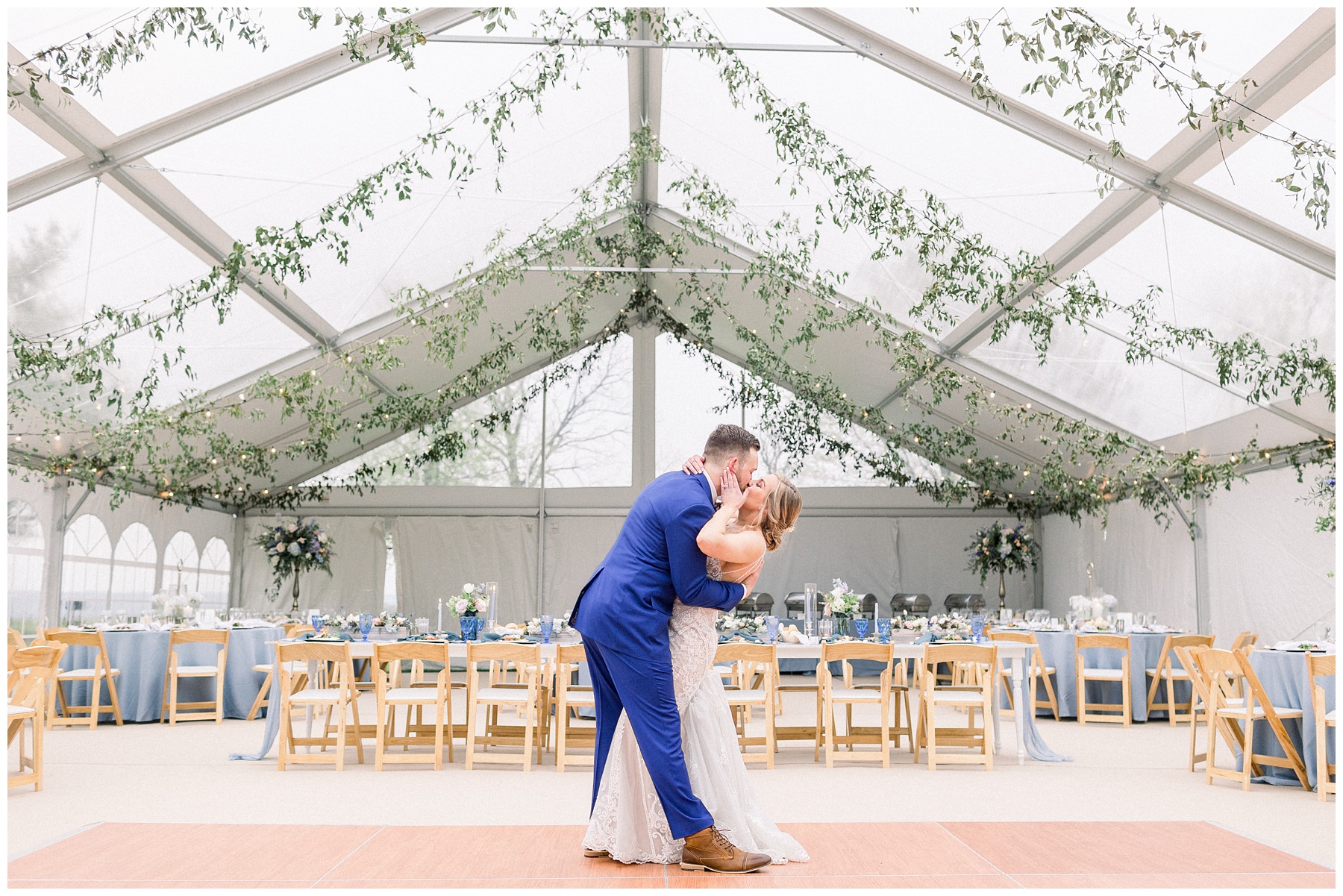 bride and groom at clear tented wedding reception at Phillipsburg, New Jersey wedding